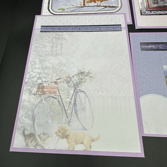 Handmade Christmas Cards with Envelopes Colorful Set of 6 Santa Birds Dog Purple - Picture 7 of 15